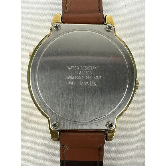 Vintage Lorus Seiko Mickey Mouse Watch Musical It's Small World Brown Band